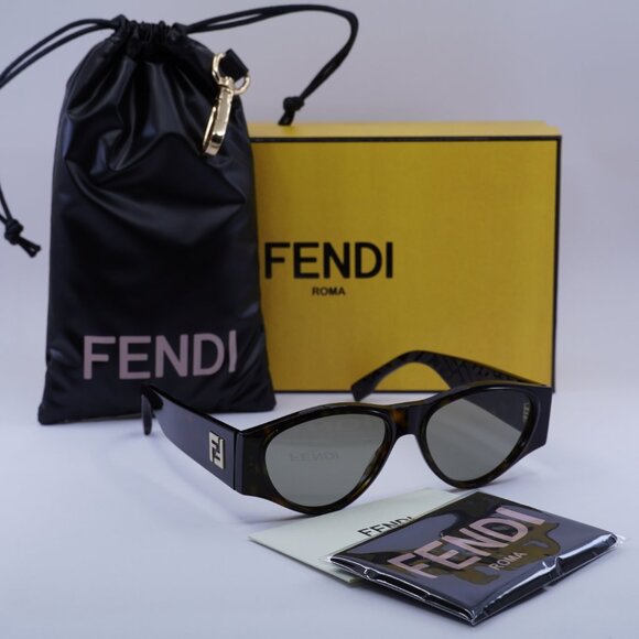 Fendi FE40158I 52E Sunglasses Dark Havana Oval Frame, Brown Lenses - Picture 10 of 10